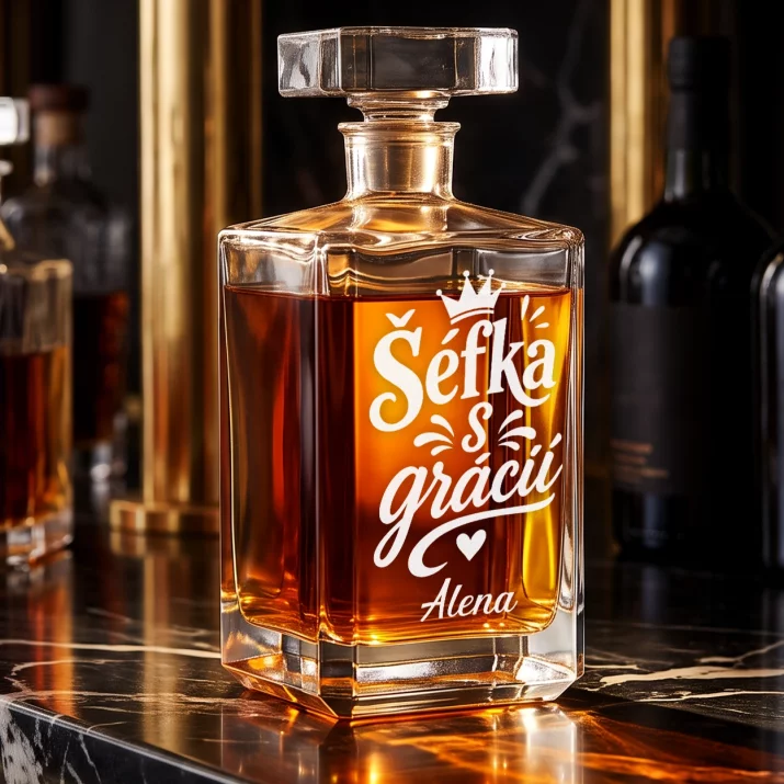 Personalizovaná Karafa Na Whisky K Výročí Firmy Dárek Pro Ženu: Šéfka S Grácií Personalizovaná Karafa Na Whisky K Výročí Firmy Dárek Pro Ženu: Šéfka S Grácií