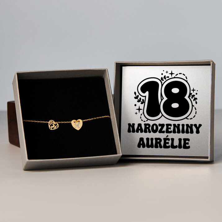 18. Narozeniny - Pozlacený náramek se dvěma srdíčky