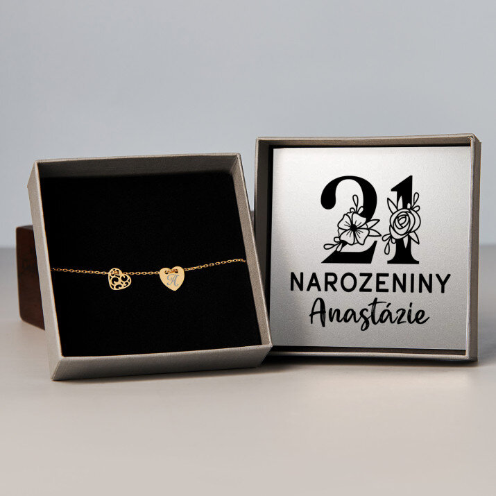 21. Narozeniny květiny - Pozlacený náramek se dvěma srdíčky