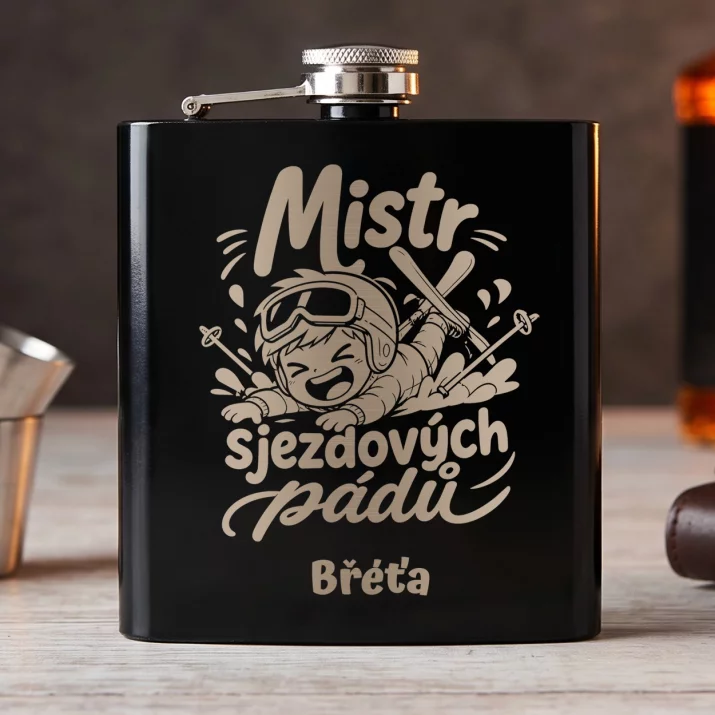 Placatka S Gravírováním Pro Lyžaře Dárek Pro Muže: Mistr Sjezdových Pádů Placatka S Gravírováním Pro Lyžaře Dárek Pro Muže: Mistr Sjezdových Pádů