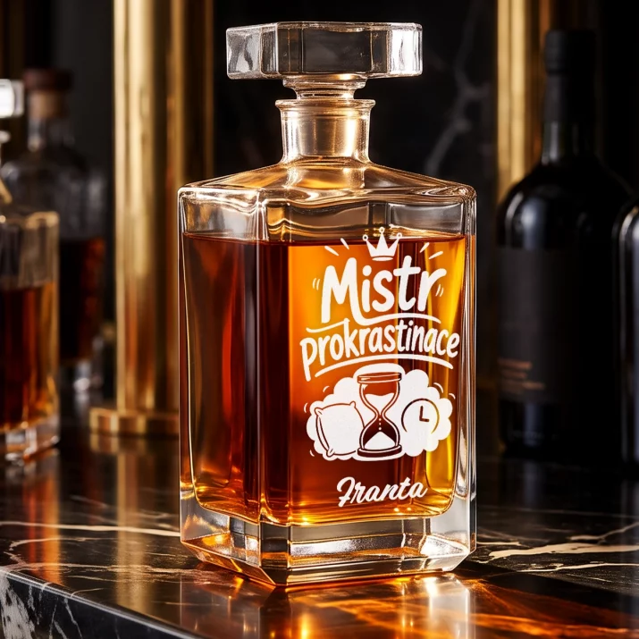 Personalizovaná Karafa Na Whisky Pro Studenta Dárek Pro Muže: Mistr Prokrastinace Personalizovaná Karafa Na Whisky Pro Studenta Dárek Pro Muže: Mistr Prokrastinace