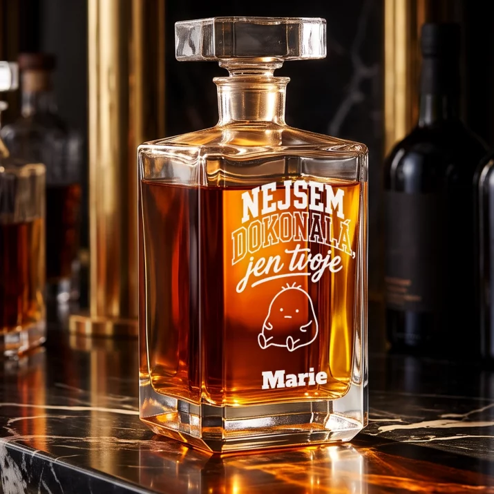 Personalizovaná Karafa Na Whisky Pro Partnerku Dárek K Valentýnu Pro Ženu: Nejsem Dokonalá, Jen Personalizovaná Karafa Na Whisky Pro Partnerku Dárek K Valentýnu Pro Ženu: Nejsem Dokonalá, Jen