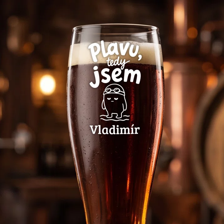 Sklenice Na Pivo S Gravírováním Pro Plavce Dárek Pro Muže: Plavu, Tedy Jsem Sklenice Na Pivo S Gravírováním Pro Plavce Dárek Pro Muže: Plavu, Tedy Jsem