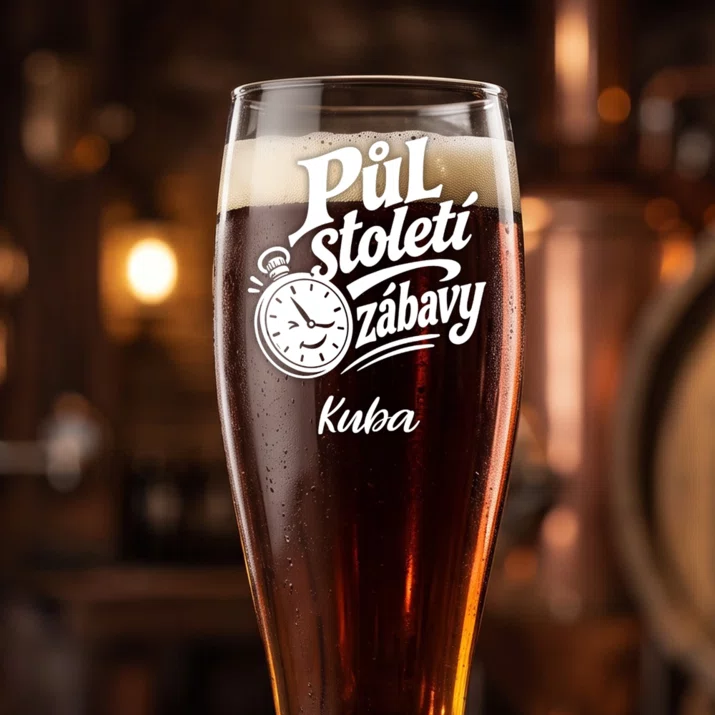 Sklenice Na Pivo S Gravírováním K Padesátinám Dárek Pro 50Letého Muže : Půl Století Zábavy