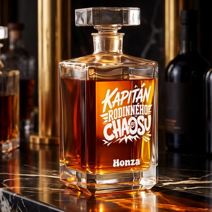 Personalizovaná Karafa Na Whisky Ke Dni Otců Dárek Pro Tatínka Muže: Kapitán Rodinného Chaosu Personalizovaná Karafa Na Whisky Ke Dni Otců Dárek Pro Tatínka Muže: Kapitán Rodinného Chaosu