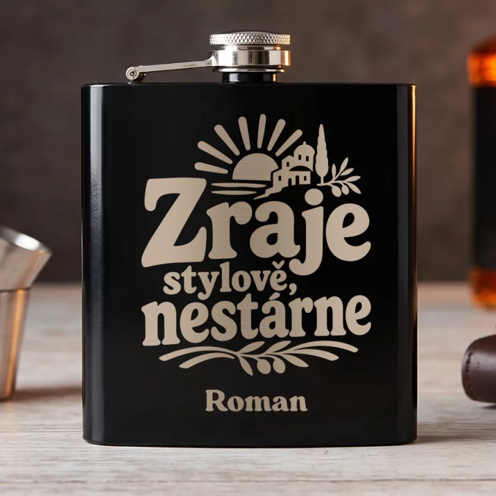 Placatka S Gravírováním Pro Zralého Muže Dárek Pro Muže: Zraje Stylově, Nestárne Placatka S Gravírováním Pro Zralého Muže Dárek Pro Muže: Zraje Stylově, Nestárne