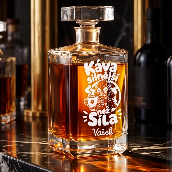 Personalizovaná Karafa Na Whisky Pro Fanouška Star Wars Dárek Pro Muže: Káva Silnější Než Síla