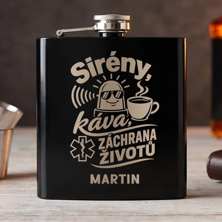 Placatka S Gravírováním Pro Zdravotnického Záchranáře Dárek Pro Muže: Sirény, Káva, Záchrana Placatka S Gravírováním Pro Zdravotnického Záchranáře Dárek Pro Muže: Sirény, Káva, Záchrana