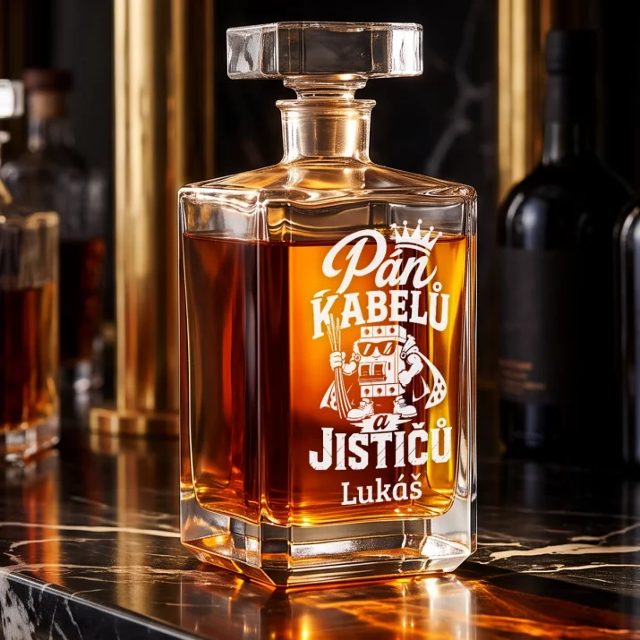Personalizovaná Karafa Na Whisky Pro Elektrikáře Dárek Pro Muže: Pán Kabelů A Jističů Personalizovaná Karafa Na Whisky Pro Elektrikáře Dárek Pro Muže: Pán Kabelů A Jističů