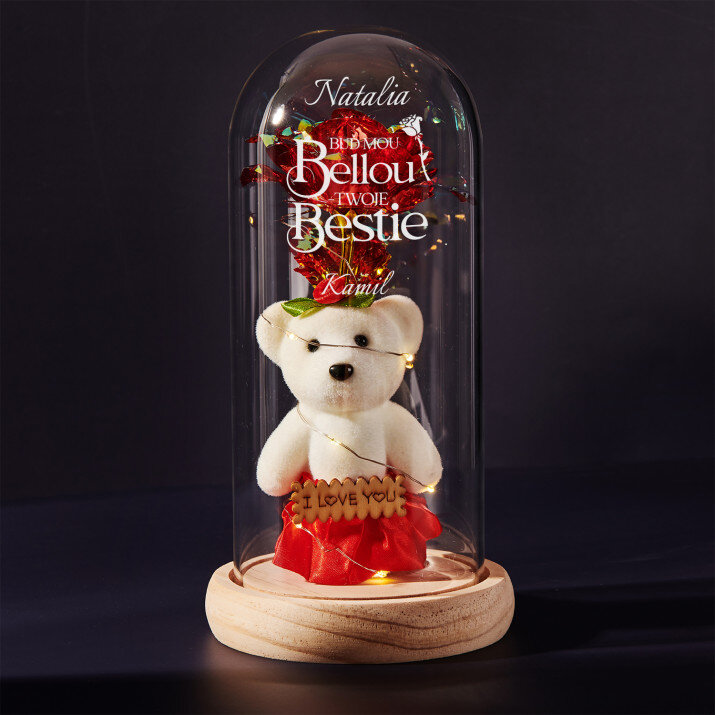 Buď mou bellou - Věčná růže s plyšákem Buď mou bellou - Věčná růže s plyšákem