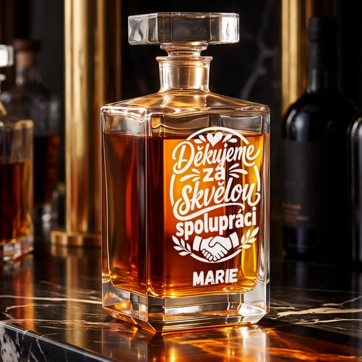 Personalizovaná Karafa Na Whisky Pro Kolegyni Odcházející Z Práce Dárek Pro Ženu: Děkujeme Za Skvělou