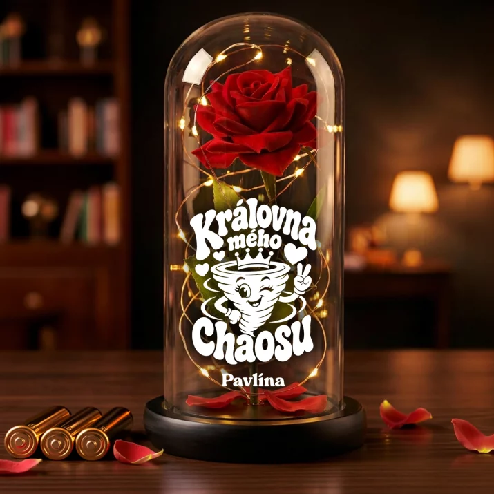 Věčná Růže Pod Skleněnou Kopulí K Valentýnu Dárek K Výročí Pro Ženu: Královna Mého Chaosu Věčná Růže Pod Skleněnou Kopulí K Valentýnu Dárek K Výročí Pro Ženu: Královna Mého Chaosu