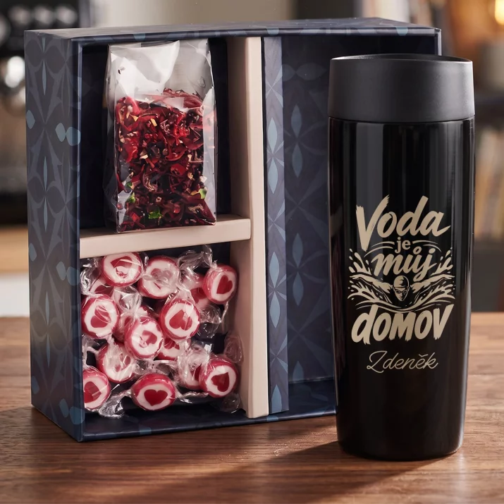Dárková Sada S Termohrnkem Pro Plavce Pro Muže: Voda Je Můj Domov