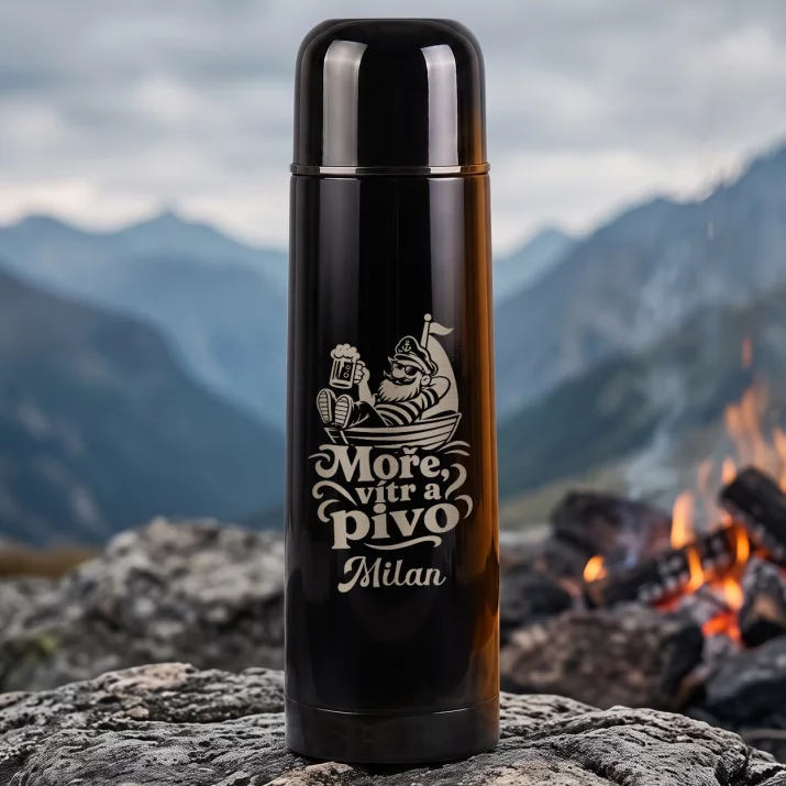 Termoska S Gravírováním Pro Námořníka Dárek Pro Muže: Moře, Vítr A Pivo