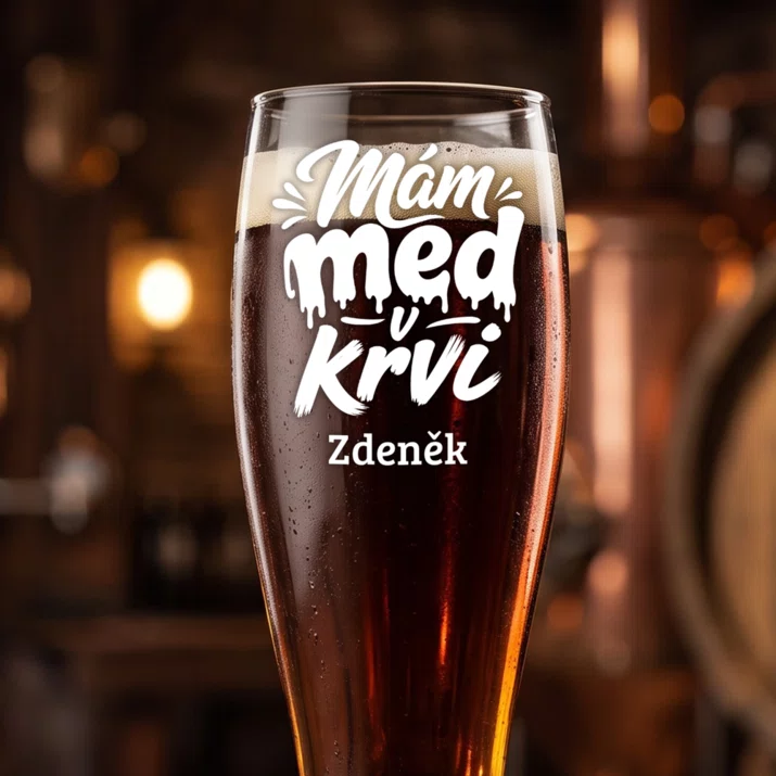 Sklenice Na Pivo S Gravírováním Pro Včelaře Dárek Pro Muže: Mám Med V Krvi Sklenice Na Pivo S Gravírováním Pro Včelaře Dárek Pro Muže: Mám Med V Krvi