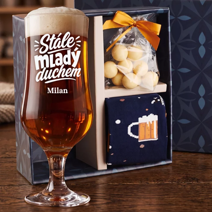 Dárkový Box S Pivní Sklenicí S Gravírováním Pro Staršího Muže Pro Muže: Stále Mladý Duchem