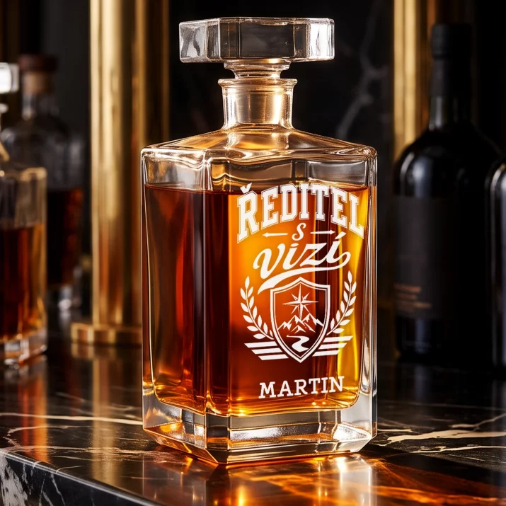 Personalizovaná Karafa Na Whisky Pro Ředitele Dárek Pro Muže: Ředitel S Vizí Personalizovaná Karafa Na Whisky Pro Ředitele Dárek Pro Muže: Ředitel S Vizí