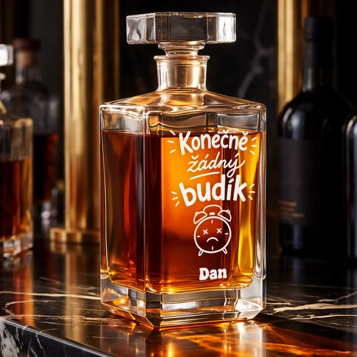 Personalizovaná Karafa Na Whisky K Odchodu Do Důchodu Dárek Pro Důchodce Muže: Konečně Žádný Budík