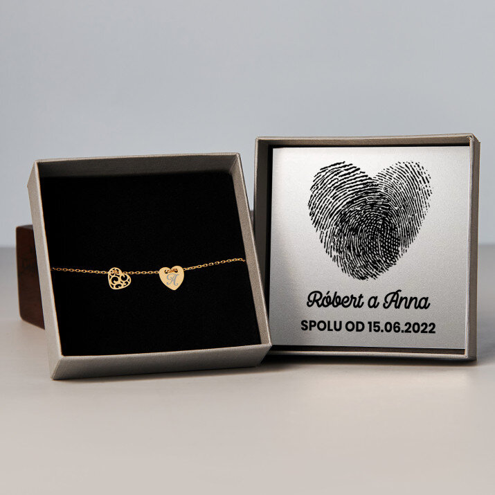 Fingerprints - Pozlacený náramek se dvěma srdíčky