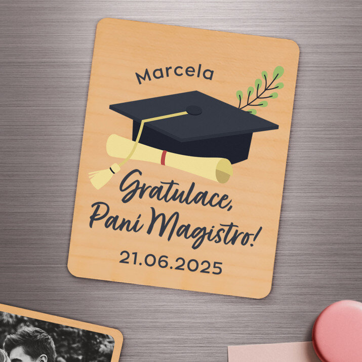 Gratulace paní magistro - Dřevěný magnet