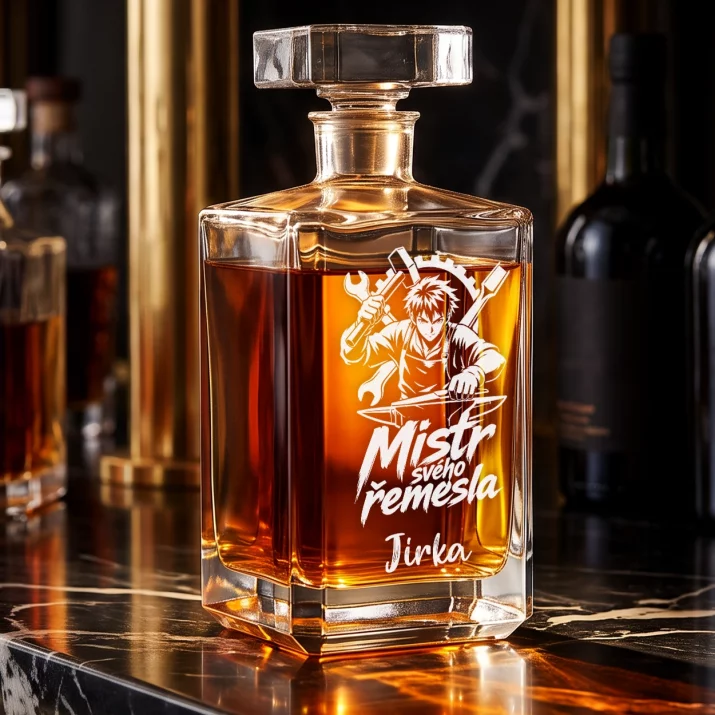 Personalizovaná Karafa Na Whisky Na Rozlučku Se Svobodou Pro Ženicha Dárek Pro Muže: Mistr Svého Řemesla Personalizovaná Karafa Na Whisky Na Rozlučku Se Svobodou Pro Ženicha Dárek Pro Muže: Mistr Svého Řemesla