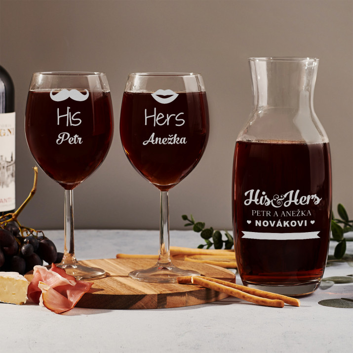His&Hers - Karafa a sklenice na víno s gravírováním