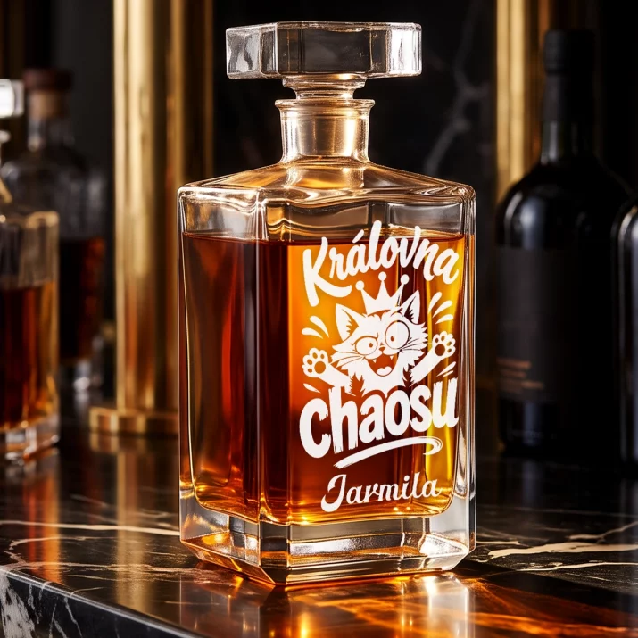 Personalizovaná Karafa Na Whisky Pro Ni Dárek K Valentýnu Pro Ženu: Královna Chaosu Personalizovaná Karafa Na Whisky Pro Ni Dárek K Valentýnu Pro Ženu: Královna Chaosu