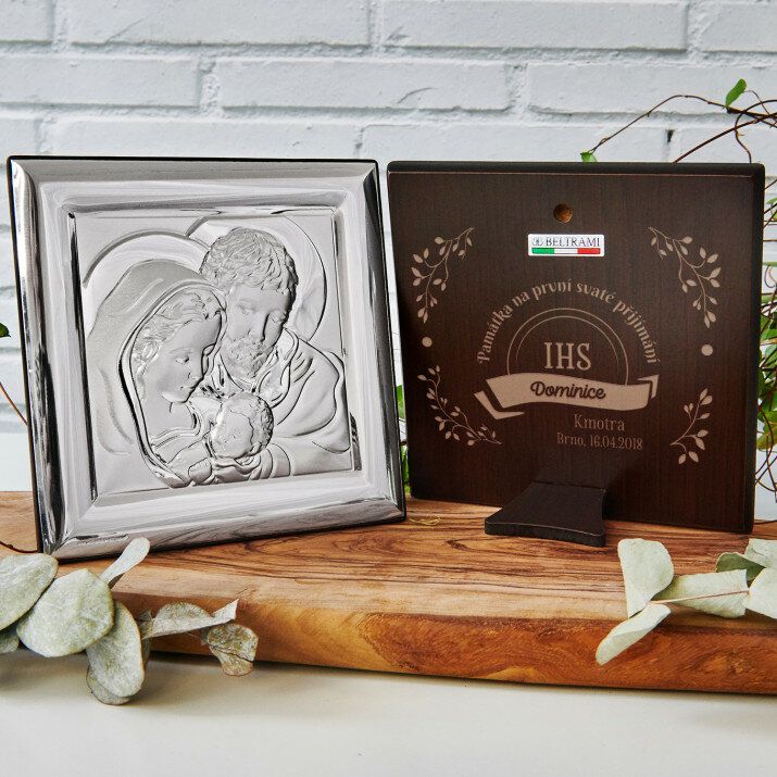 IHS - Svatá rodina - čtverec- Střibrný obrázek s gravírováním