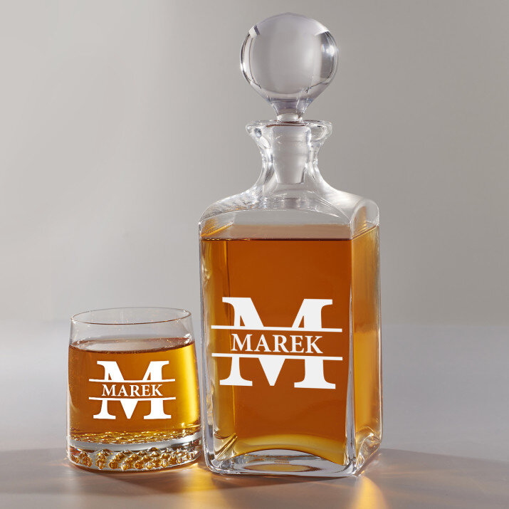 Iniciál se jménem - Skleněná karafa na whisky + sklenice