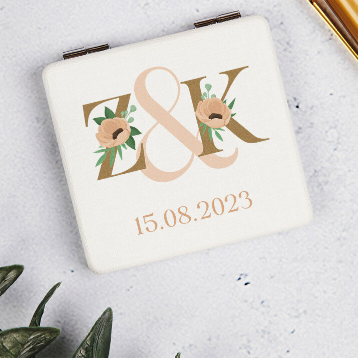 Iniciály datum květiny - Zrcátko do kabelky