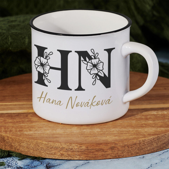 Iniciály jméno a přijmení floral - Keramický hrnek