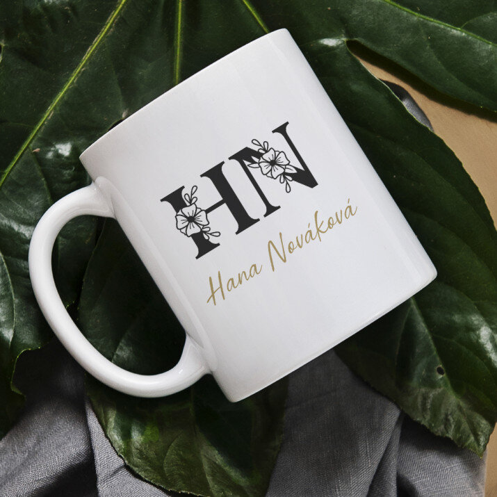 Iniciály jméno a přijmení floral - Hrnek s potiskem