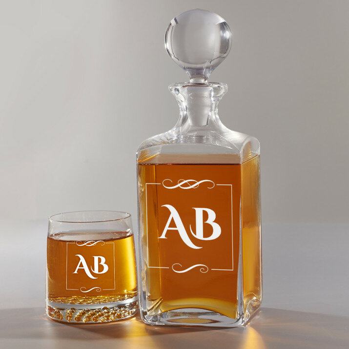 Iniciály - Skleněná karafa na whisky + sklenice