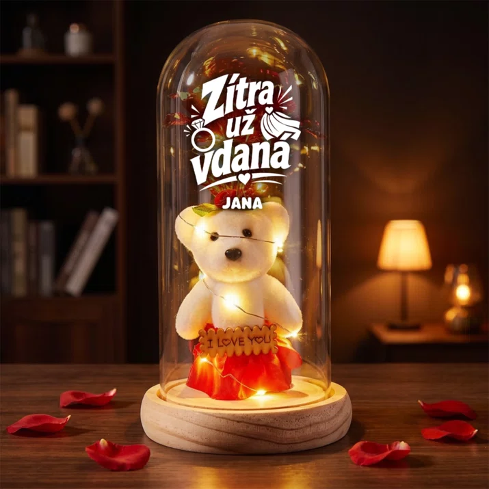 Věčná Růže S Medvídkem Pro Nevěstu Na Rozlučku Se Svobodou Dárek Pro Ženu: Zítra Už Vdaná