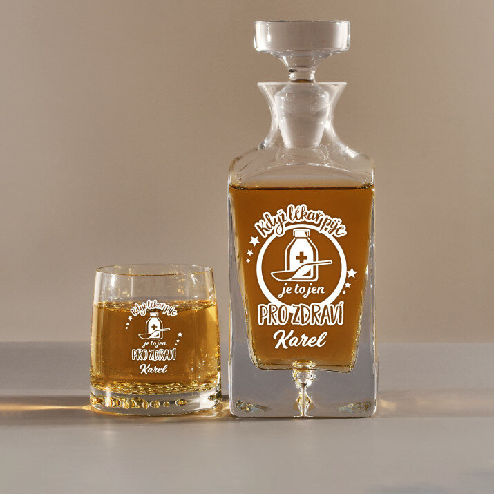 Když lékař pije - Skleněná karafa na whisky + sklenice