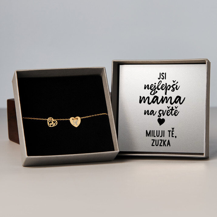 Jsi nejlepší máma na světě - Pozlacený náramek se dvěma srdíčky