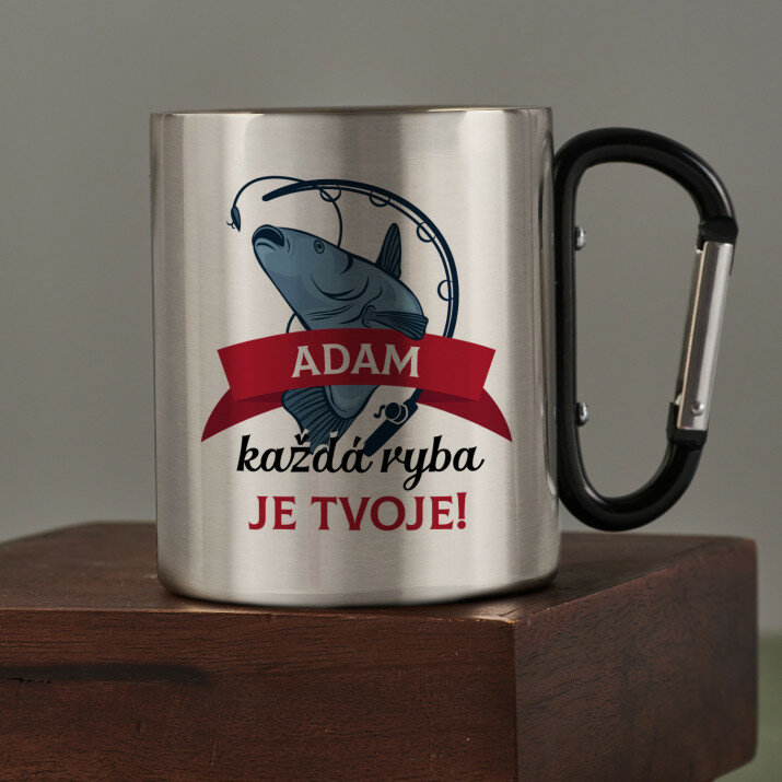 Každá ryba je tvoje! - Ocelový hrnek s karabinou