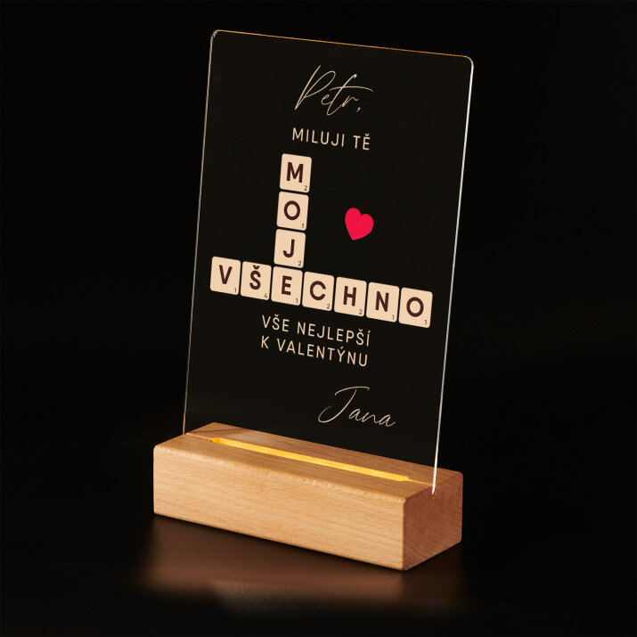 miluji tě scrabble - Tisk na akrylovém skle stojan LED