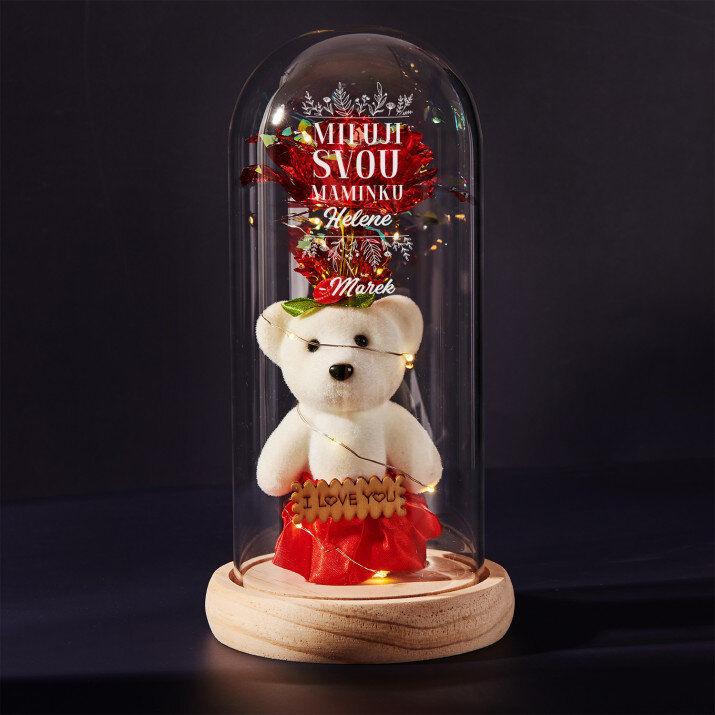 Miluji svou maminku - Věčná růže s plyšákem