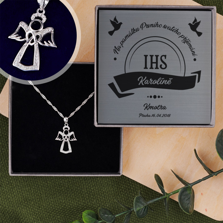 První svaté přijímání - Andílek: Stříbrný medailon s řetízkem První svaté přijímání - Andílek: Stříbrný medailon s řetízkem