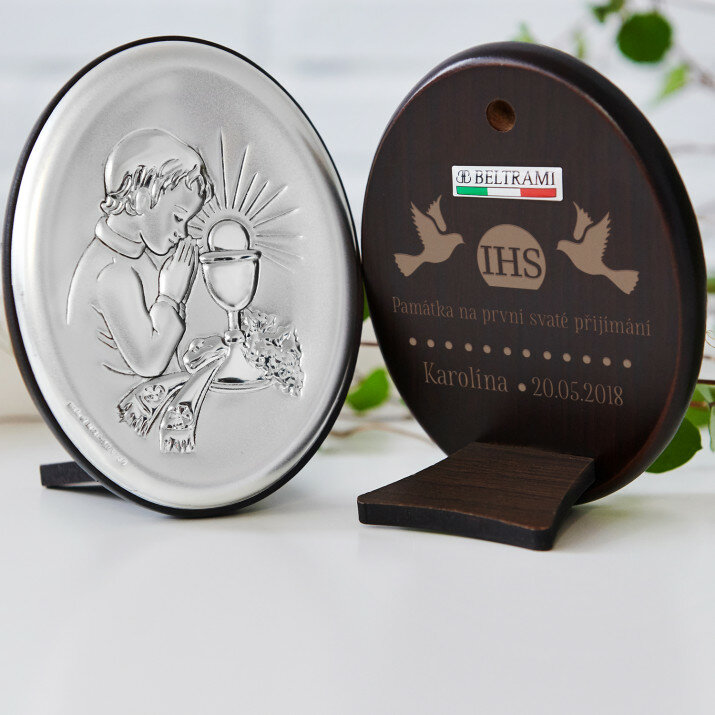 svaté přijímání - Chlapec - Střibrný obrázek s gravírováním