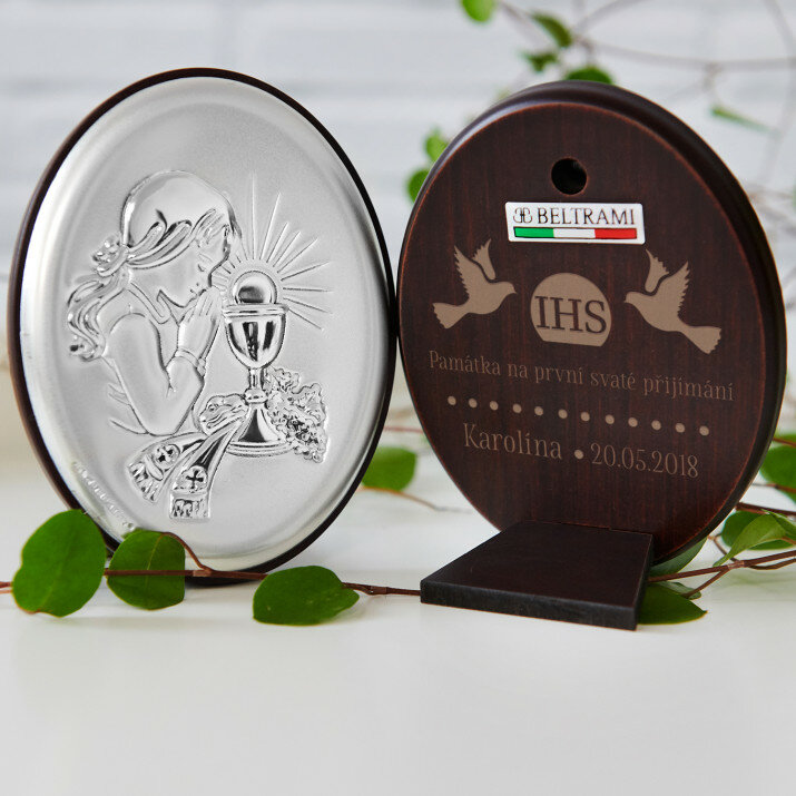 svaté přijímání - Holčička - Střibrný obrázek s gravírováním