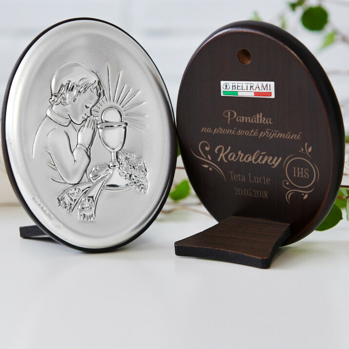 první sv. přijímání - Chlapec- Střibrný obrázek s gravírováním
