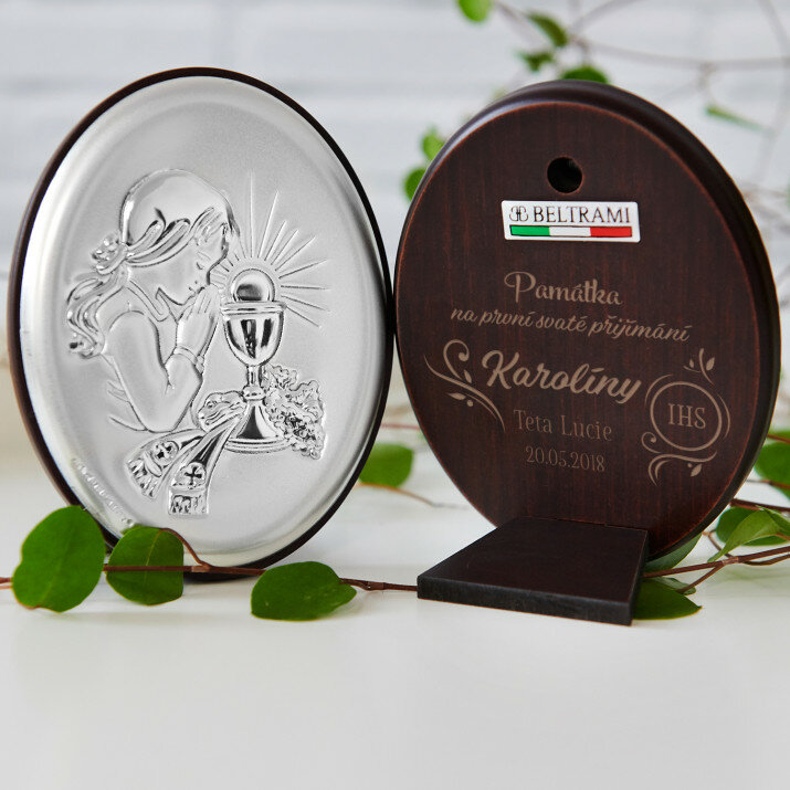 první sv. přijímání - Holčička - Střibrný obrázek s gravírováním