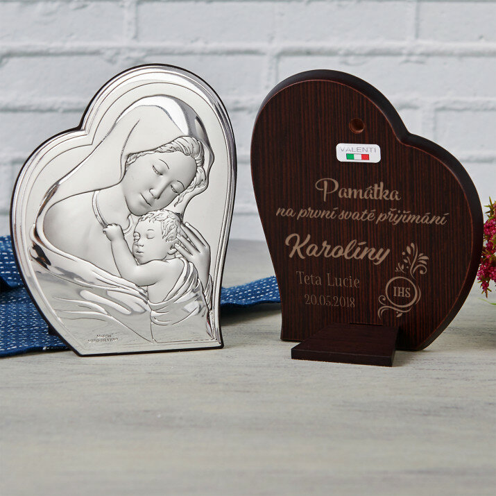 první sv. přijímání - Panna Maria - Střibrný obrázek s gravírováním