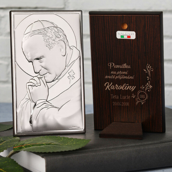 první sv. přijímání - Papež- Střibrný obrázek s gravírováním