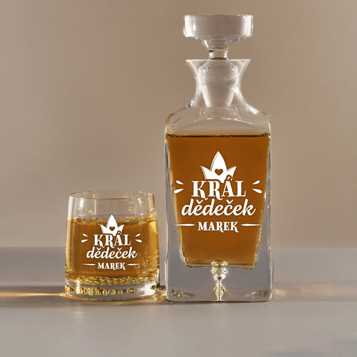 Král dědeček - Skleněná karafa na whisky + sklenice