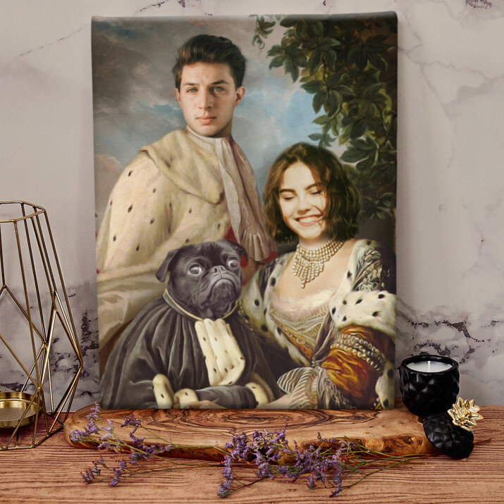 Královský pár s mazlíčkem - Královský portrét