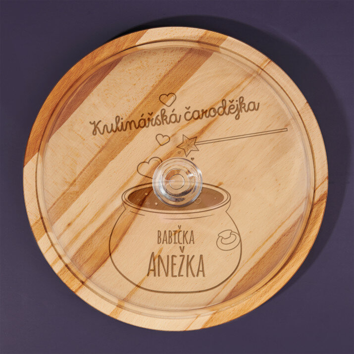 Kulinářská čarodějka - Servírovací prkénko se skleněným poklopem
