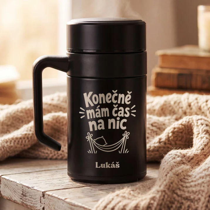 Termohrnek S Uchem 400 Ml Na Odchod Do Důchodu Dárek Pro Důchodce Muže: Konečně Mám Čas Na Nic